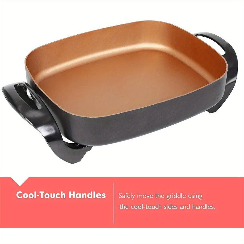 Jumbo Electric Skillet 8-Quart 16x12x3.15 Inch Deep Dish Copper Nonstick with Tempered Glass Vented Lid & Upgraded Thermostat