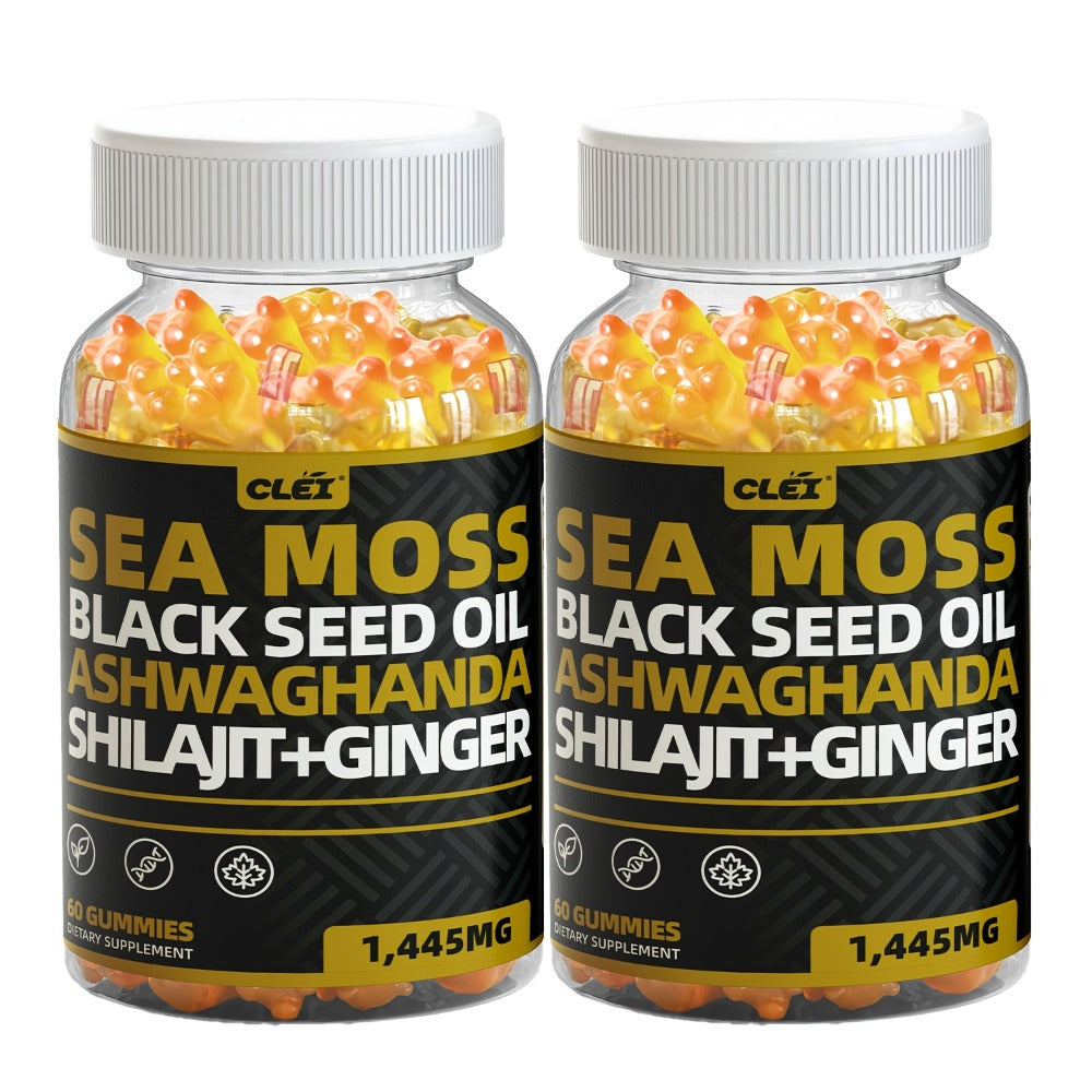 Immune Support Gummies with Sea Moss 1445mg, 10-in-1 Superfood Blend with Black Seed Oil, Ashwagandha
