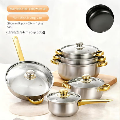 Stainless Steel Non-Stick Cookware Set 1 11 & 13 Piece, Dishwasher & Kitchen Cooking Set, Frying Boiling Stir-Fry Pots and Pans