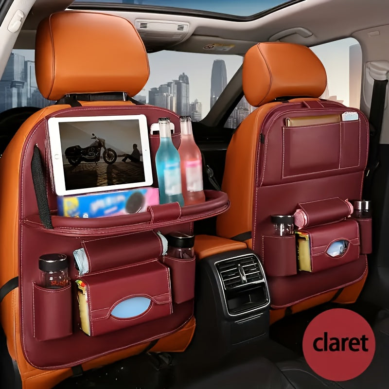 Two-Pack Seatback Car Organizer with Fold-Down Tray, Cup Pockets, Tissue Opening and Umbrella Storage