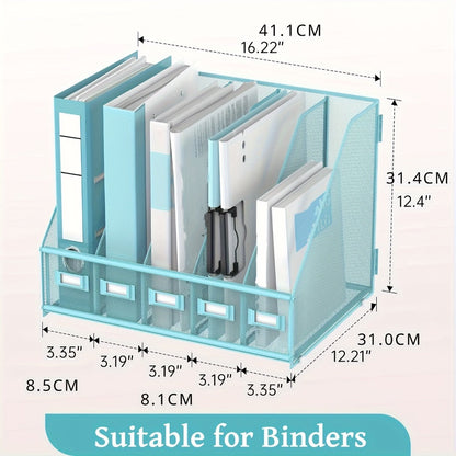 Metal Desk File Organizer 5 Vertical Compartments Magazine Holder Desktop File Rack for Entryways, Bedrooms and Living Spaces