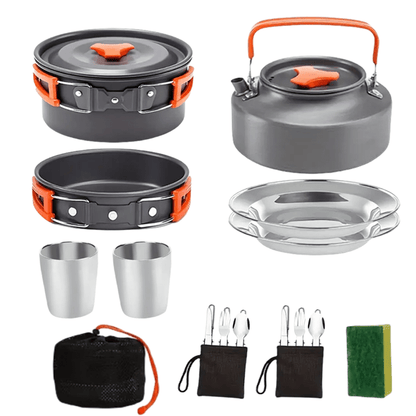 15-Piece Camping Cookware Set with Non-Stick Aluminum Alloy Pots & Pans – Portable Outdoor Cooking Kit with Kettle, Frying Pan, Cooking Pot