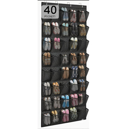 Over the Door Shoe Organizer 40 Pockets with 4 Hooks, Durable Fabric Hanging Shoe Storage for Closet