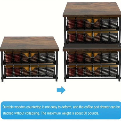 Coffee Pod Holder K-Cup Storage Drawer with Sliding Basket, 48-Capsule Double Layer Coffee Capsule Organizer for Countertop