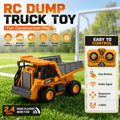 Remote Control Excavator Loader Dump Truck Toy for Kids 2.4GHz Alloy RC Construction Vehicle with Light & Sound