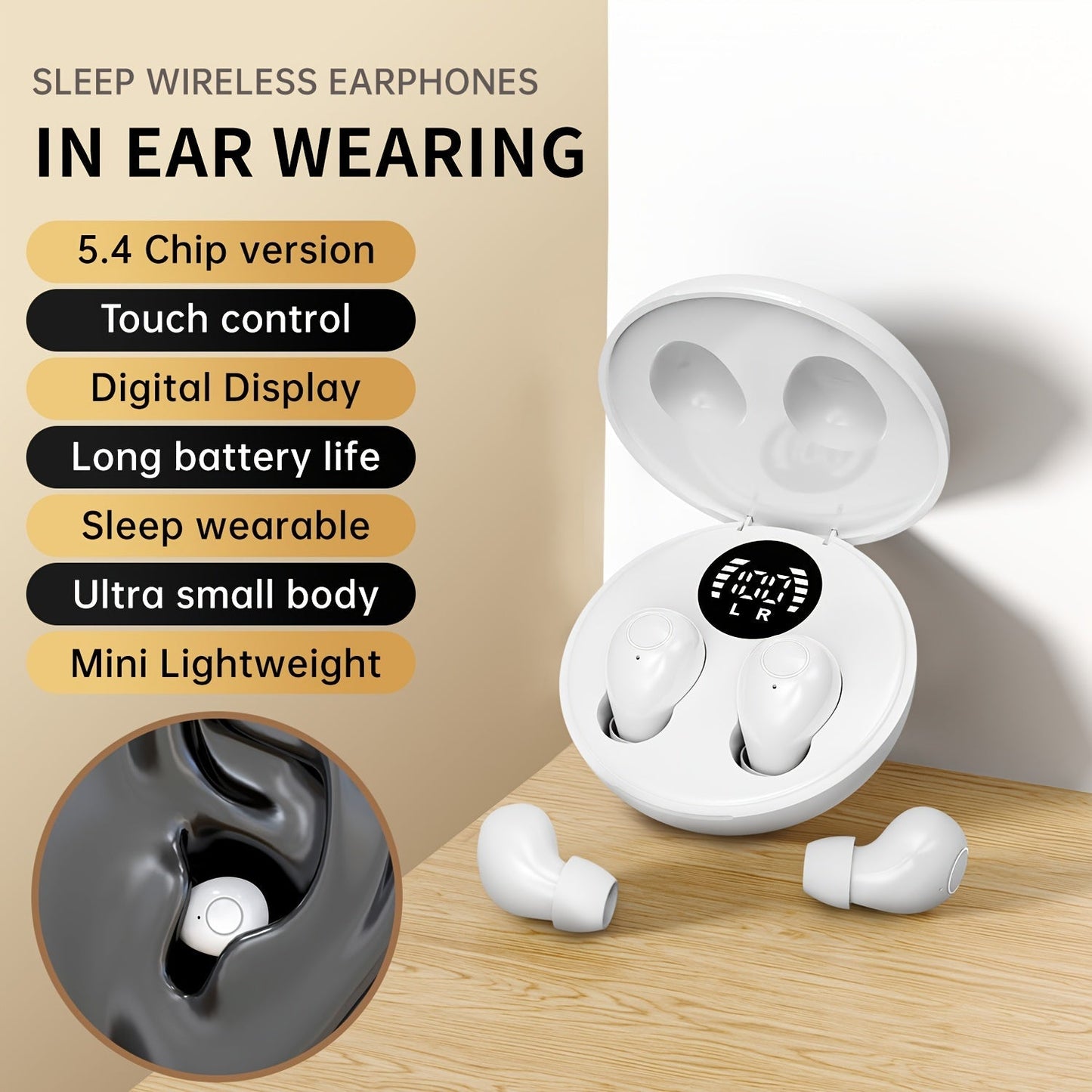 Sleep Bluetooth Earphones Ultra-Thin Design Deep Sleep Mode 18D Bass Microphone Wireless for Home for an Everyday Personal Care Routine