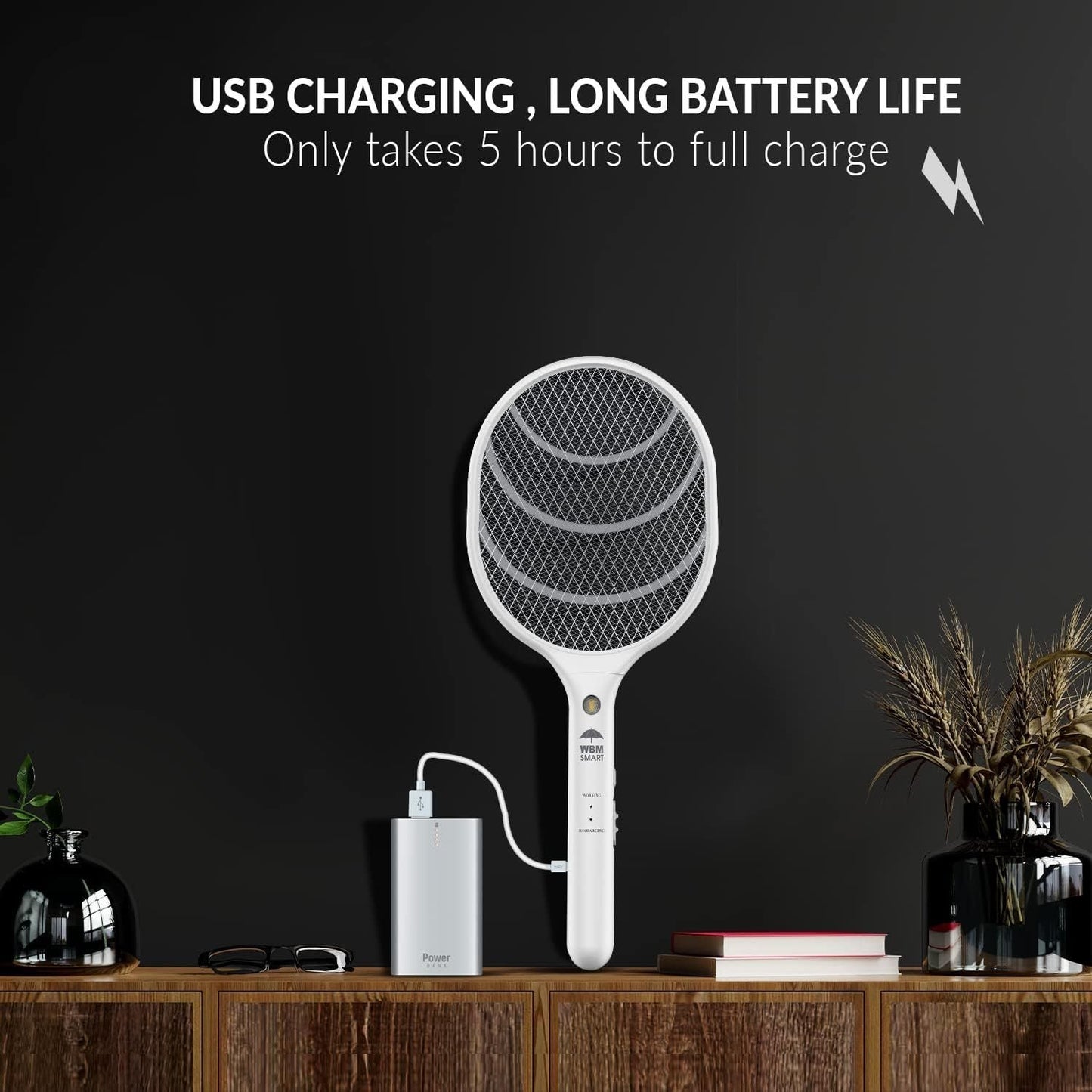 Electric Fly Swatter Racket Rechargeable 2-Pack, 3000V Bug Zapper with LED Light, USB Charging