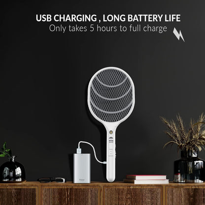 Electric Fly Swatter Racket Rechargeable 2-Pack, 3000V Bug Zapper with LED Light, USB Charging