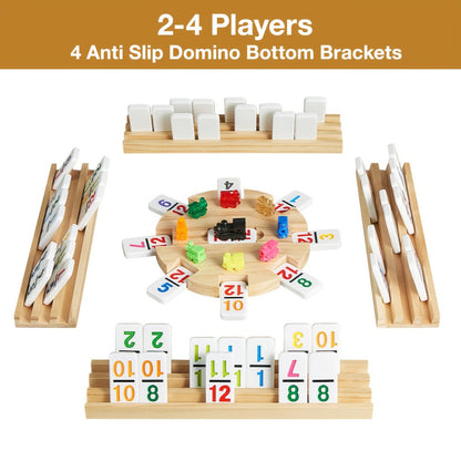Mexican Train Dominoes Double 12 Set – 91 Colorful Tiles, 9 Metal Trains & 4 Wooden Racks, Complete Strategy Board Game with EVA Travel Case