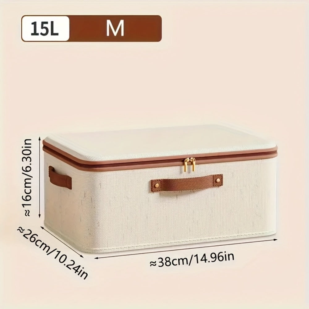 Two-Pack Foldable Fabric Storage Bins with Zipper Lids, Side Handles and Five Size Options