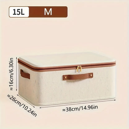 Two-Pack Foldable Fabric Storage Bins with Zipper Lids, Side Handles and Five Size Options