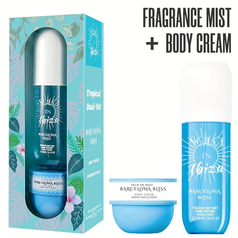 Body Hair Fragrance Mist Gift Set 2-Piece SOLO EN IBIZA Perfume Mist Body Cream Vanilla Fruit for Bath Time, Home Spa and Personal Care