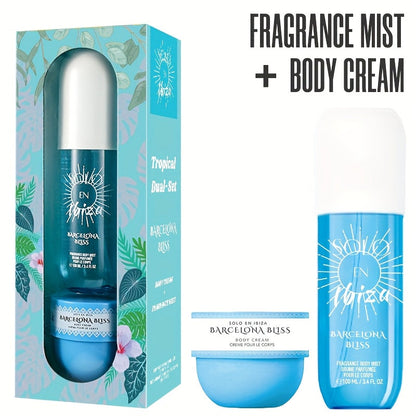 Body Hair Fragrance Mist Gift Set 2-Piece SOLO EN IBIZA Perfume Mist Body Cream Vanilla Fruit for Bath Time, Home Spa and Personal Care