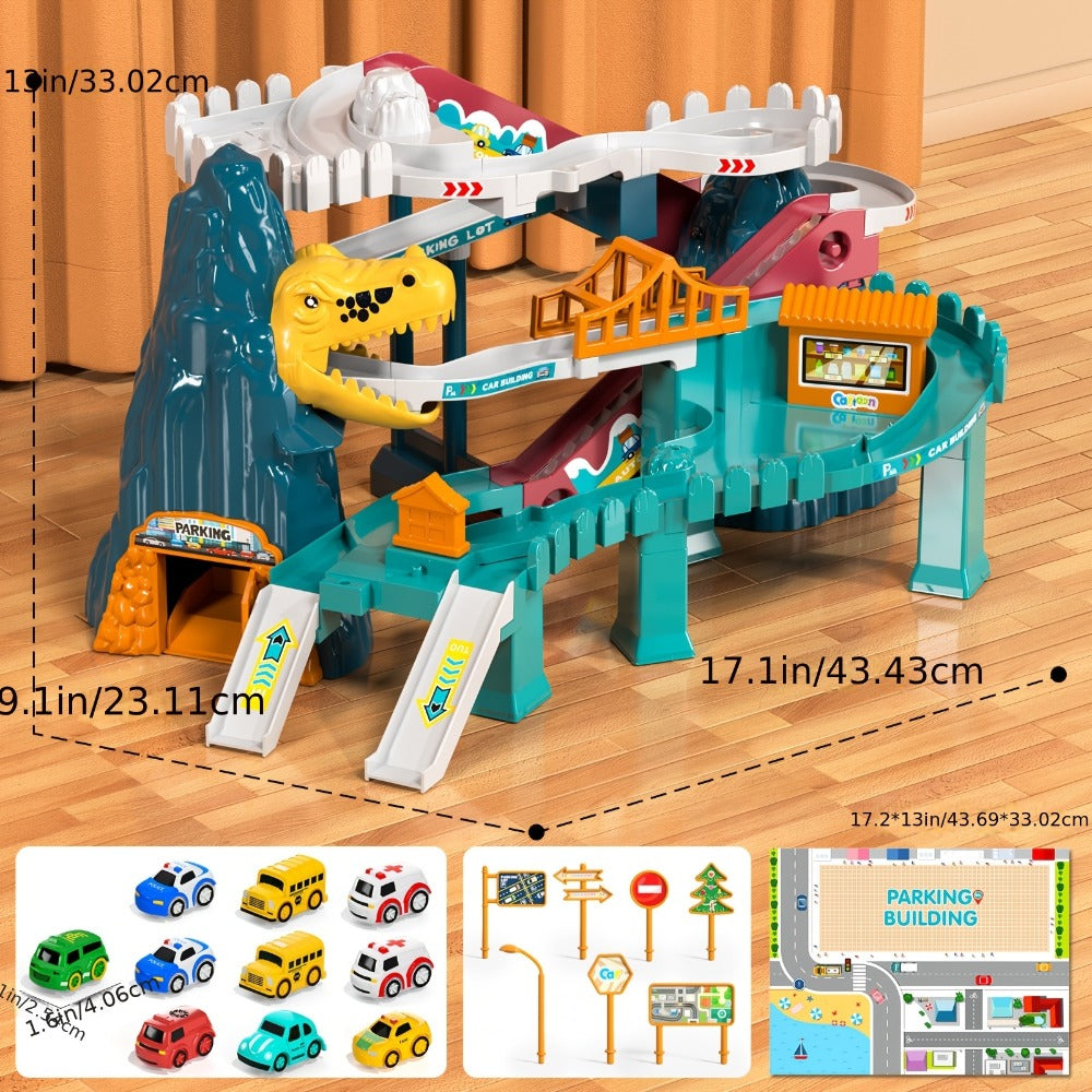 Dinosaur Race Track Toy Set for Kids with 10 Mini Cars & Ramp Launcher with the Listed Color, Size or Set Options for Everyday Use