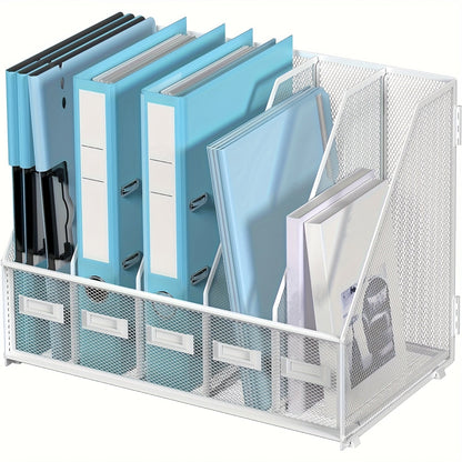 Metal Desk File Organizer 5 Vertical Compartments Magazine Holder Desktop File Rack for Entryways, Bedrooms and Living Spaces