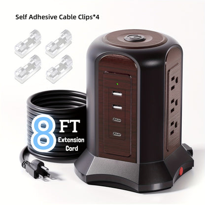 Surge- Power Tower 13-in-1 with Wireless Charger, 9 AC Outlets & 4 USB Ports (2 USB-C PD18W), 1080J Surge Protector