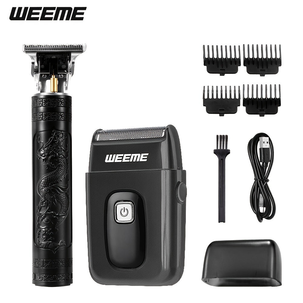 Men's Grooming Barber Haircut Set 2 & 3 Piece – Professional Hair Clipper USB Rechargeable T-Blade Trimmer Razor with 8 Limit Combs Complete