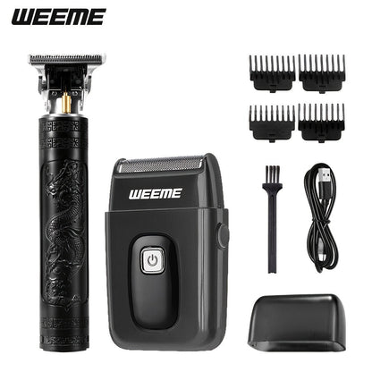 Men's Grooming Barber Haircut Set 2 & 3 Piece – Professional Hair Clipper USB Rechargeable T-Blade Trimmer Razor with 8 Limit Combs Complete