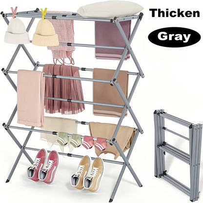Three-Tier X-Frame Clothes Drying Rack with Collapsible Metal Bars and Gray, White or Top-Rack Configurations