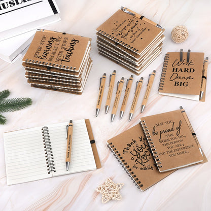 Spiral Notebooks with Retractable Bamboo Pens Bulk Gift Set – 30 Pack Inspirational Journals Thank You Gifts for Teachers Employees Back