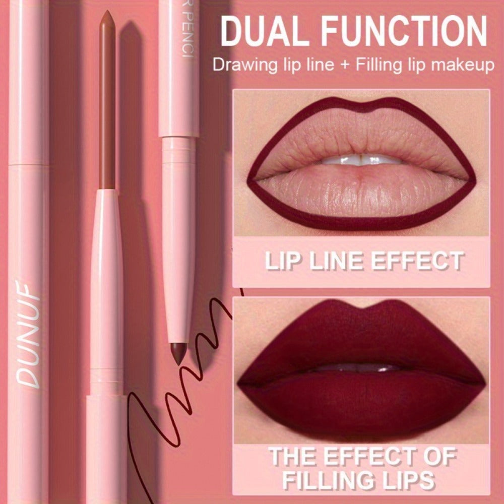 Waterproof Lip Liner Set 12 Pcs 2-in-1 Matte Lipstick Pencil Long Lasting Rich Pigment Smooth Glide Lip Color Kit Nude to Bold Shades