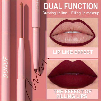 Waterproof Lip Liner Set 12 Pcs 2-in-1 Matte Lipstick Pencil Long Lasting Rich Pigment Smooth Glide Lip Color Kit Nude to Bold Shades