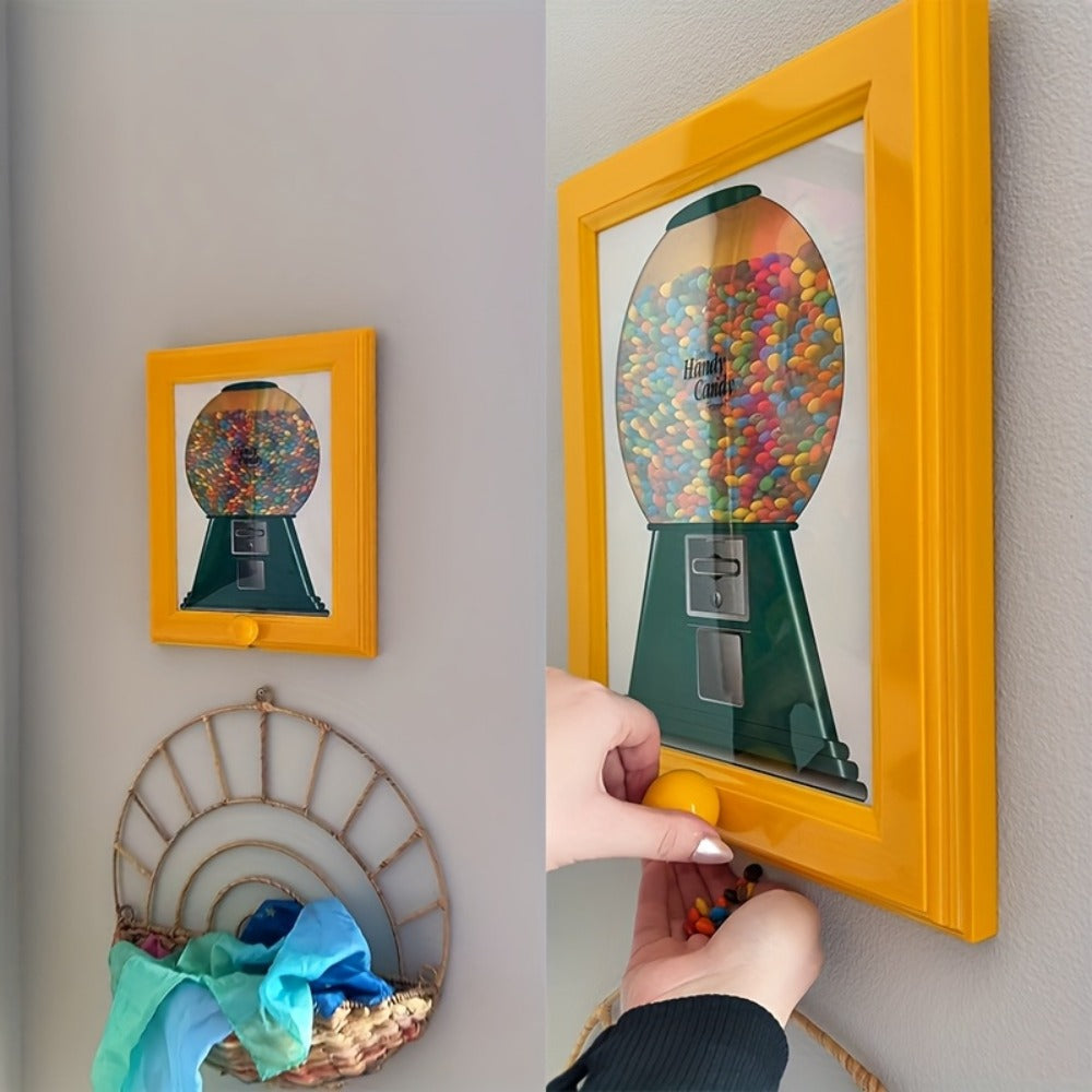Wall Mounted Photo Frame Candy Dispenser with Shelf, Space Saving & Nut Storage Holder for Home Office Decor