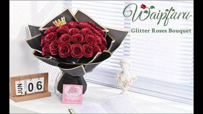 Artificial Flowers Glitter Rose Bouquet in 24 or 36-Piece Sets with Nine Sparkling Color Options