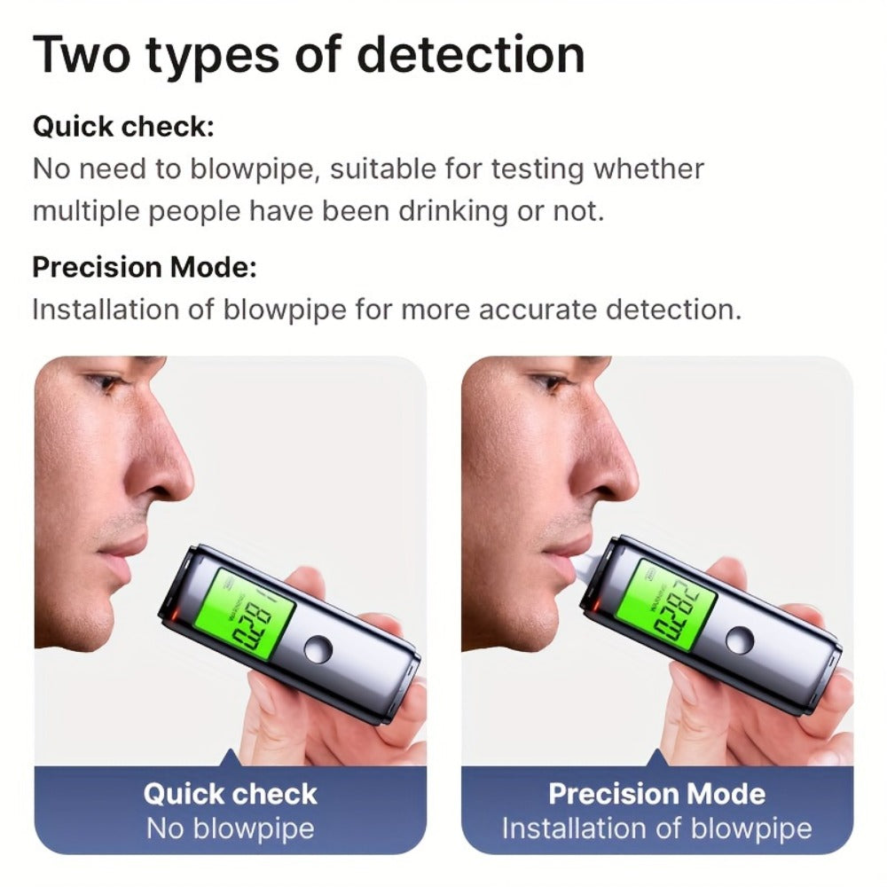 Breathalyzer Alcohol Tester 2-in-1 Rechargeable Dual Mode Blow Activated Digital BAC Tester for Entryways, Bedrooms and Living Spaces