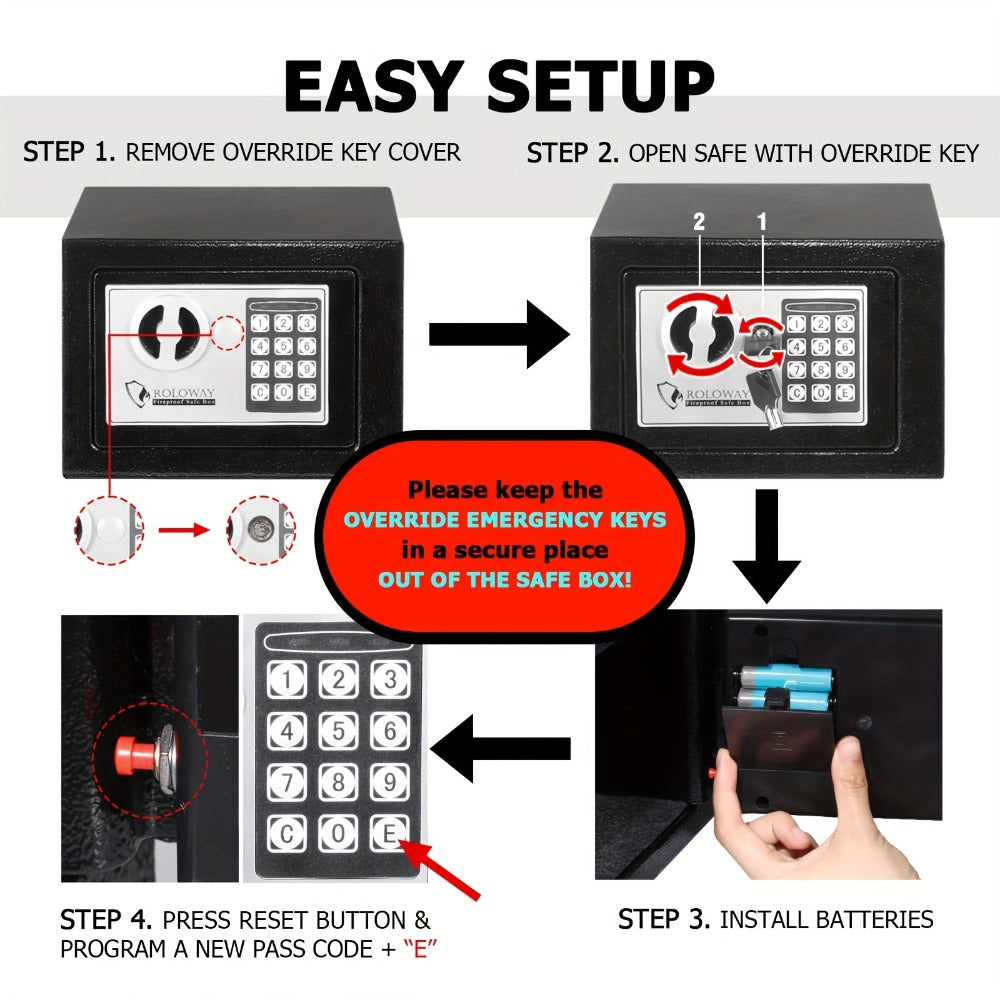 Fireproof Safe Box with Keyboard Lock, ROLOWAY Home & Office Security Safe with Fireproof Bag, Multiple Sizes