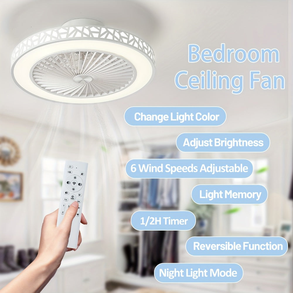 Flush Mount Ceiling Fan with Light and Remote 19 Inch, Low Profile LED Ceiling Fan 6 Wind Speeds Reversible Motor