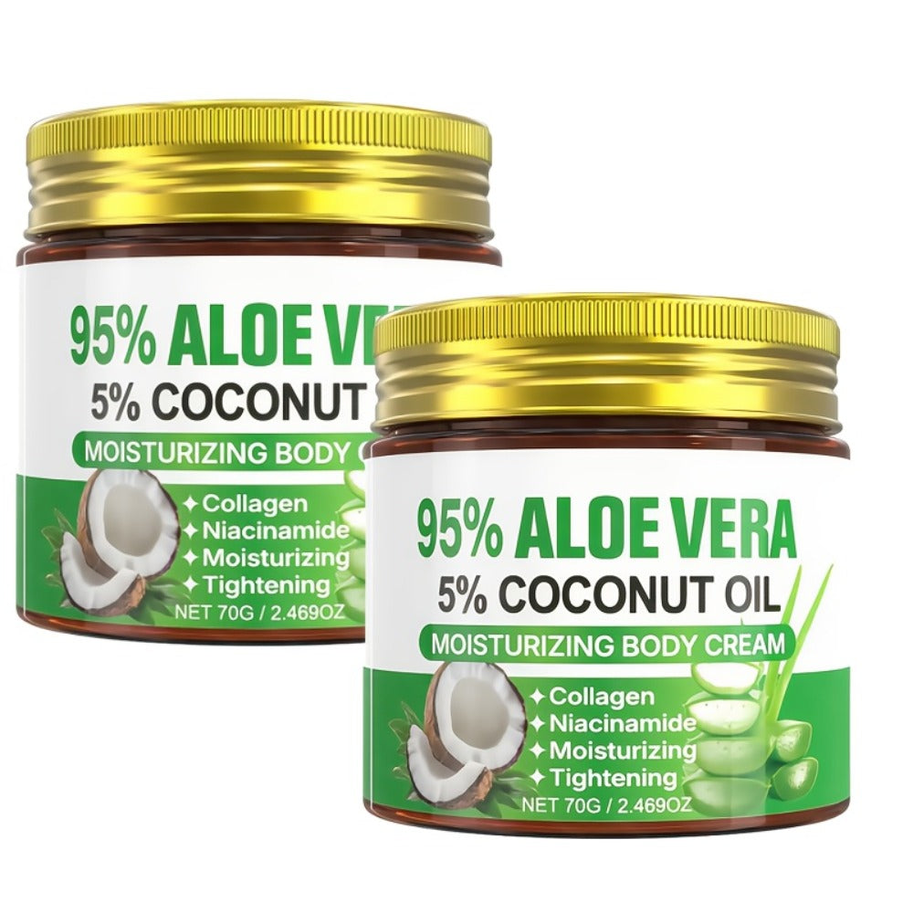 Aloe Vera Collagen Face Cream, Two Jar Set with Hyaluronic Acid and Coconut Oil for Daily Moisture