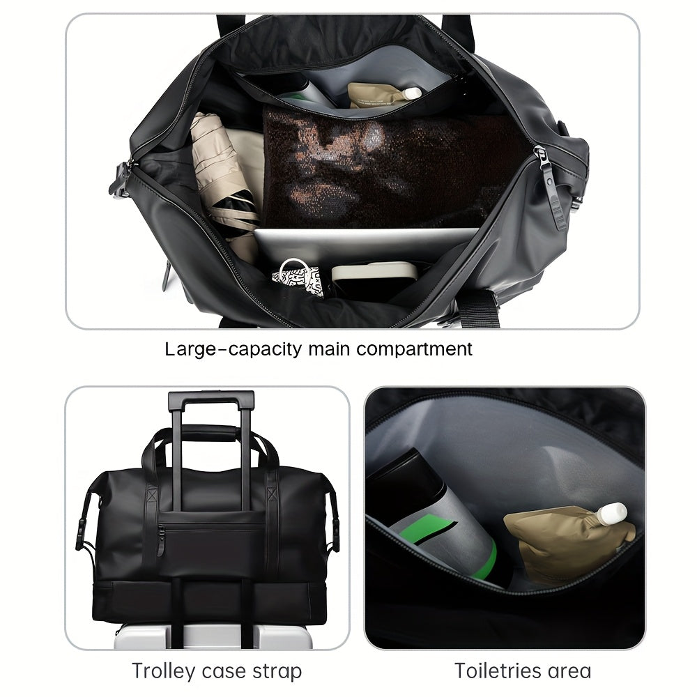 Gym Duffel Bag with Wet Pocket & Shoe Compartment – Foldable PU Leather Sports Travel Bag for Workouts, Weekend Trips & Everyday Use