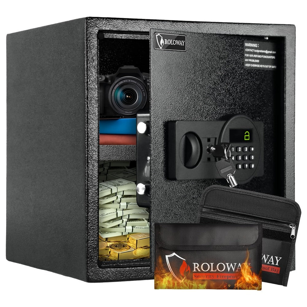 Fireproof Safe Box with Keyboard Lock, ROLOWAY Home & Office Security Safe with Fireproof Bag, Multiple Sizes
