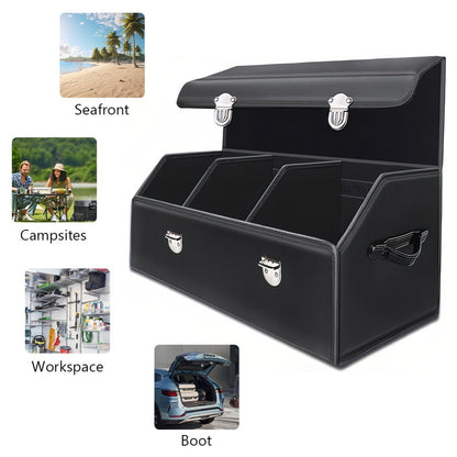 PU Leather Car Organizer Box Foldable Multi-Compartment – Large Capacity Storage for SUV, Truck, Camper & Car Interior