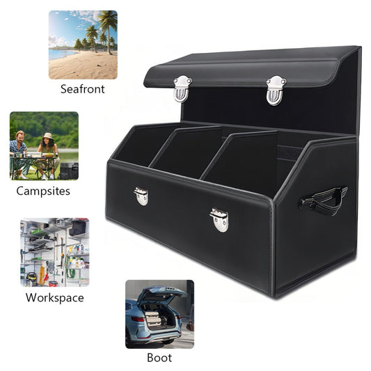 PU Leather Car Organizer Box Foldable Multi-Compartment – Large Capacity Storage for SUV, Truck, Camper & Car Interior