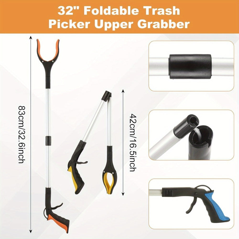 Grabber Reacher Tool 32 Inch Foldable Pick Up Stick 360° Rotating Jaw Magnetic Tip Extra Long Heavy Duty Litter Picker Mobility Aid