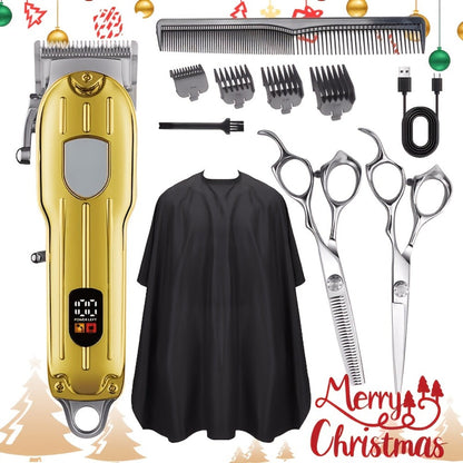 Barber Hair Clipper Kit for Men – USB Rechargeable Digital Size Adjustment, Complete Set with Scissors & 4 Limit Combs