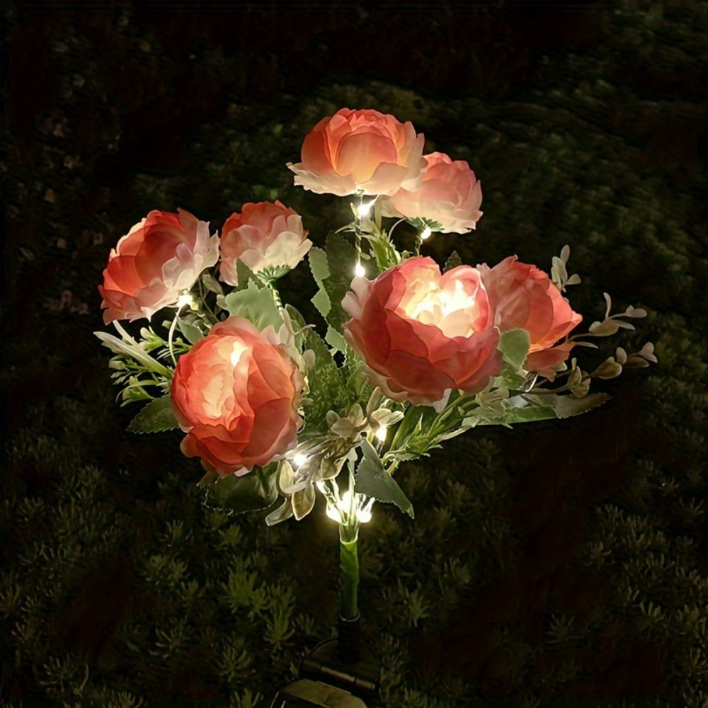 Solar Garden Lights 2-Pack Peony Flower Stakes, 84 LEDs, IP65 and Four Bloom Colors for Yard Decor