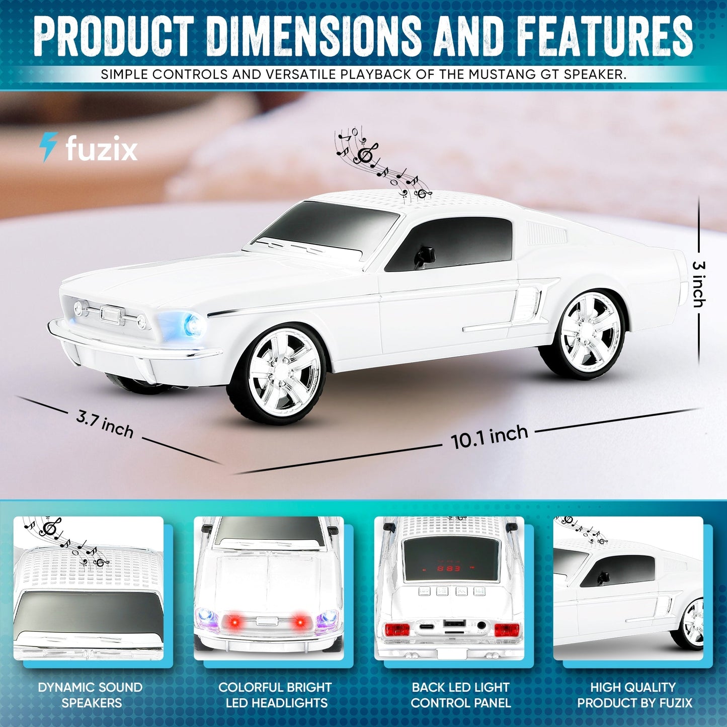 Fuzix WS-1967 Classic Car Bluetooth Speaker with LED Lights | Retro Replica Wireless Stereo, FM Radio, USB/TF/AUX, Built-in Mic