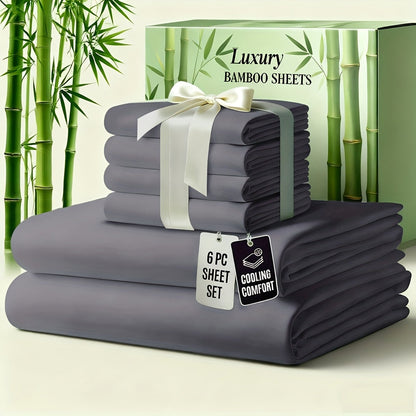 Bed Sheet Set 6-Piece Bamboo-Viscose Microfiber Blend with Twill Weave and 40–44 cm Pocket