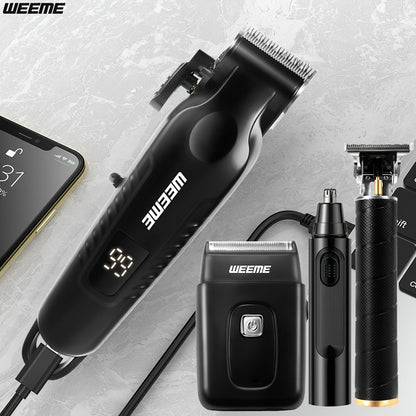 Zinc Alloy Men's Grooming Kit – USB Rechargeable Hair Clipper, Nose Trimmer, Electric Shaver & Detail Trimmer Set, 3500mAh Battery