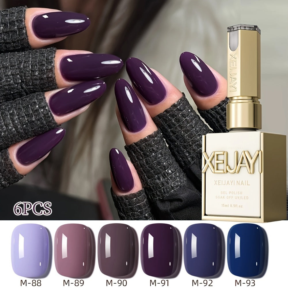 Gel Nail Polish 6-Color Electroplating-Finish Set with Shades M88-M93 in 0.51oz Bottles and UV/LED Soak-Off Cure