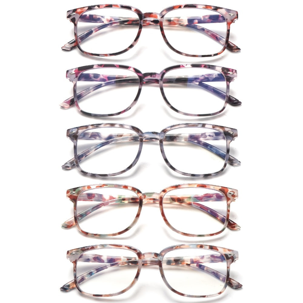 Reading Glasses – Five-Pair Multicolor Reader Set with Adjustable Spring Hinges with Multiple Strength and Color Options
