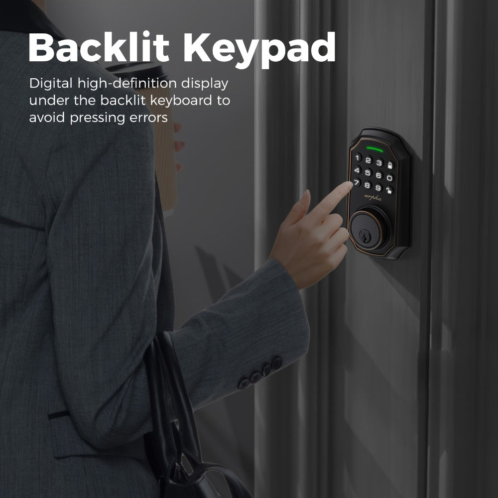 Smart Door Lock Arpha Keypad Deadbolt with Black Silver Handle Sets and Optional Fingerprint WiFi Versions