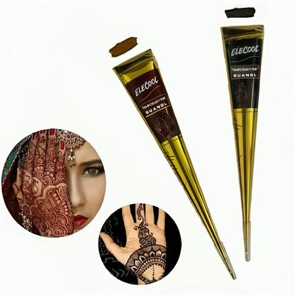 Temporary Semi-Permanent Tattoo Paste Kit - Body Art Gel in Brown & Black with Tattoo Templates
