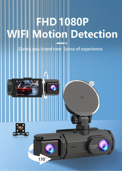 1080P-Labeled Dash Camera with Two- or Three-Lens Options, Screen and Optional WiFi or 32GB Card