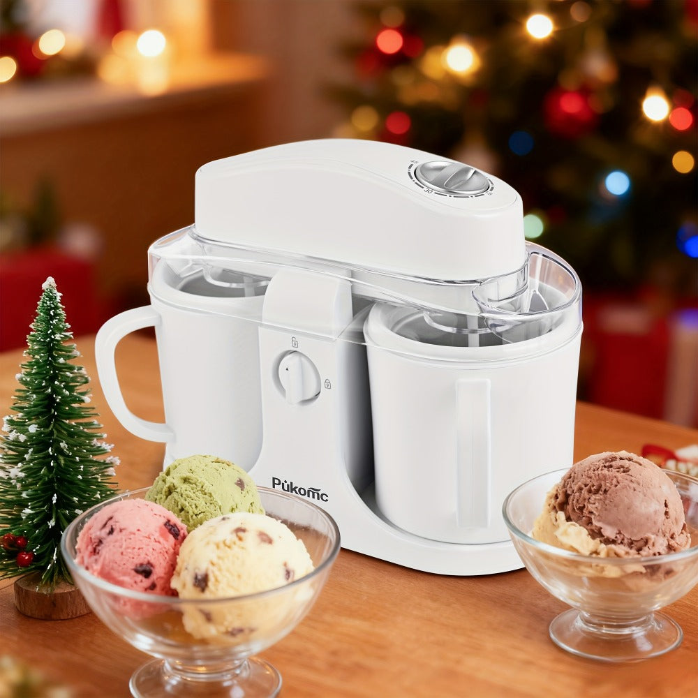 Ice Cream Maker Machine Dual Cup Self-Freezing, Make 2 Flavors Homemade Ice Cream Sorbet Frozen Yogurt at Once