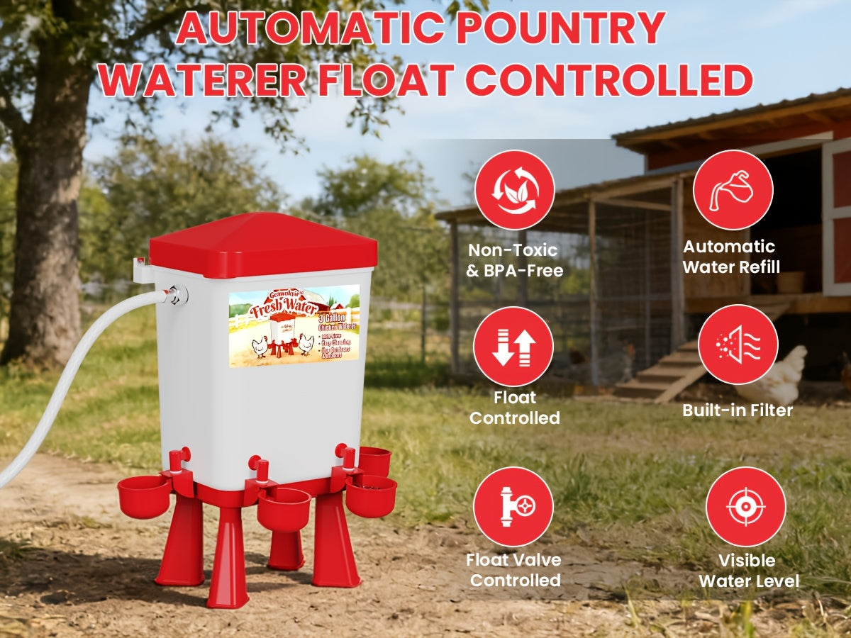 Chicken Waterer, Float Valve Hose Connect Continuous Auto Chick Duck for Garden, Patio and Yard Use
