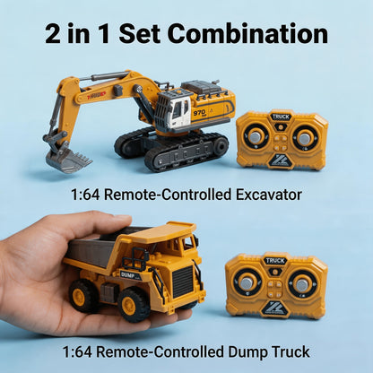 RC Construction Vehicle Set 2.4G 11-Channel Remote Control Excavator Dump Truck Bulldozer, 1:24 & 1:64 Alloy Engineering Toy
